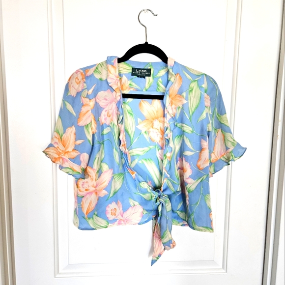 Ralph Lauren | Vintage LRLTropical Floral Silk Wrap Top Sz S - Picture 1 of 7
